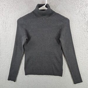 Express Womens Ribbed Turtleneck Sweater Gray Long Sleeve Knit Top Size L